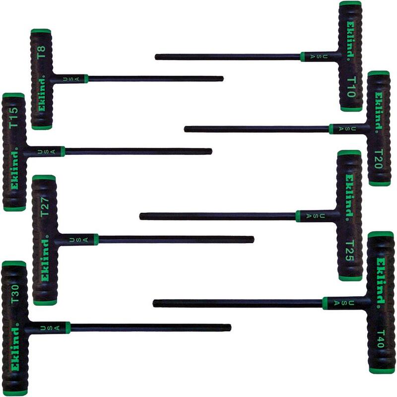 Juego de 8 piezas de llaves TORX en forma de estrella con mango en T de Eklind, Tamaños T8-T40 (6 pulgadas de largo) - 68688