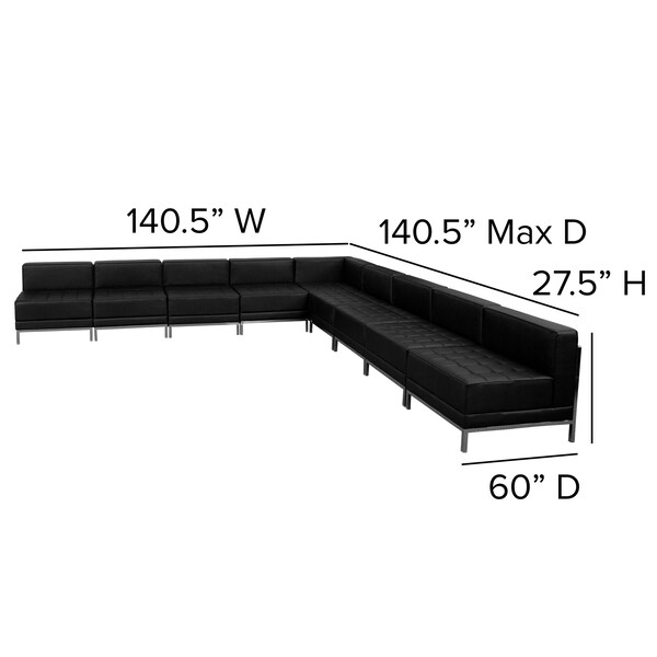 Flash Furniture 9 pcs. Living Room Set, 28-3/4" to 140-1/2" x 27-1/2", Upholstery Color: Black, Series: Imagination - ZB-IMAG-SECT-SET7-GG