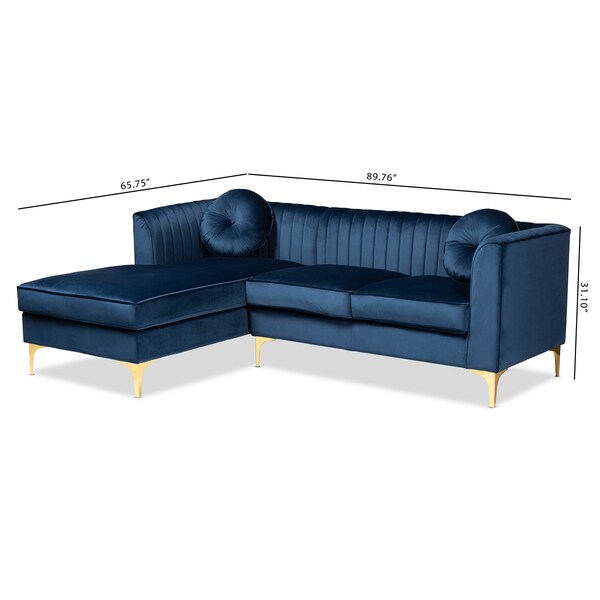 Baxton Studio Giselle Blue Velvet Gold Finished Left Facing Sectional with Chaise - 159-9869