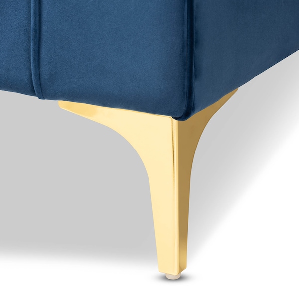 Baxton Studio Giselle Blue Velvet Gold Finished Left Facing Sectional with Chaise - 159-9869