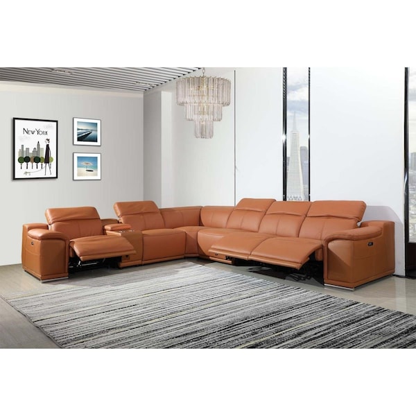 Homeroots Camel Power Reclining Sectional with 1-Console, 7 Piece - 241 x 280 x 220.2 in. - 366352