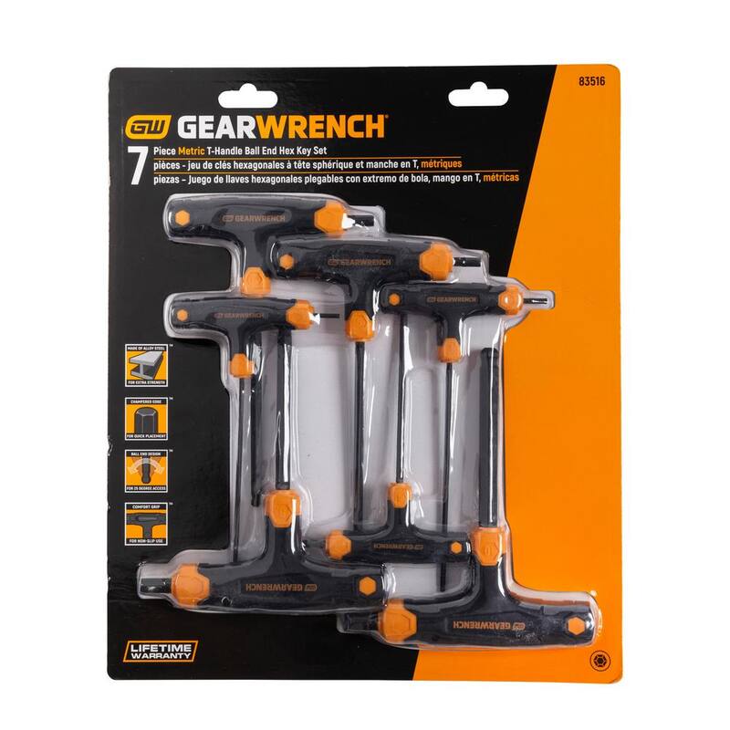 Set de Llaves Hexagonales en T de Extremo de Bola Métricas de GEARWRENCH (7 piezas) - 83516