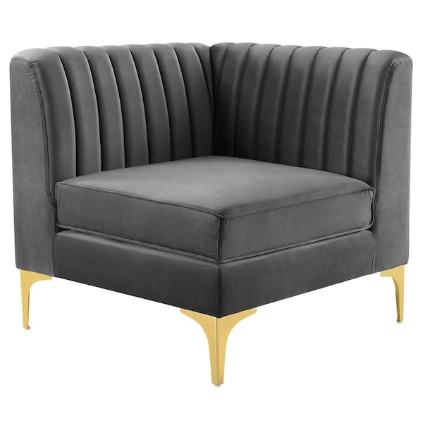 Modway Furniture Triumph Channel Tufted Performance Velvet Sectional Sofa Corner Chair, Grey - EEI-3983-GRY