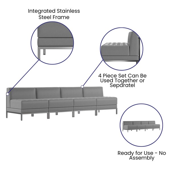 Flash Furniture 4 Piece Gray LeatherSoft Modular Lounge Set - ZB-IMAG-MIDCH-4-GY-GG