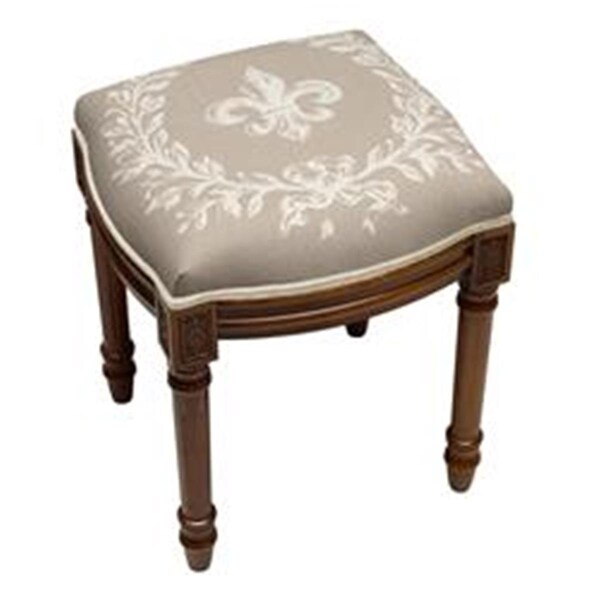 123 Creations Taupe Fleur De Lis Upholstered Wooden Vanity Stool, Wood Stain - FS048XXLT