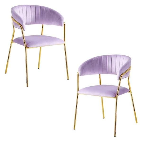 Best Master Furniture Best Master Furniture T09 Pink Chairs Bellai Gold Plated With Pink Velour Fabric Chair - Set of 2 - T09 PINK CHAIRS