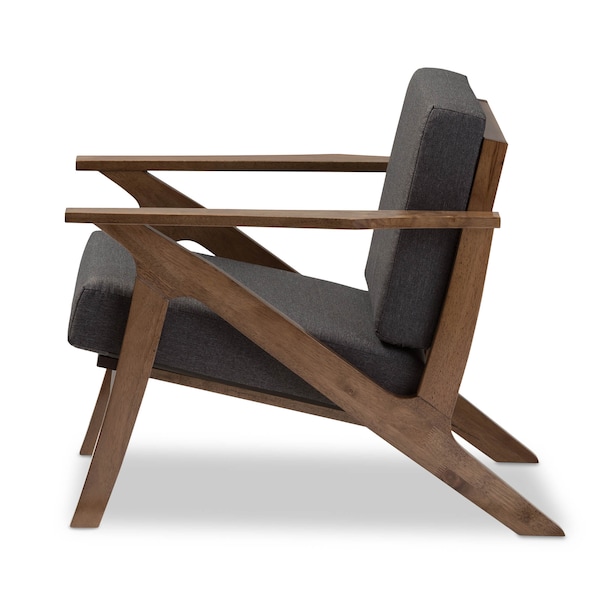 Baxton Studio Cayla Grey and "Walnut" Wood Living Room 1-Seater Lounge Chair - 126-6885