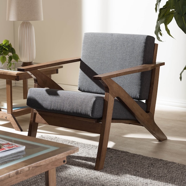 Baxton Studio Cayla Grey and "Walnut" Wood Living Room 1-Seater Lounge Chair - 126-6885