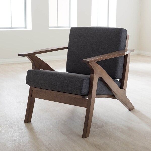Baxton Studio Cayla Grey and "Walnut" Wood Living Room 1-Seater Lounge Chair - 126-6885