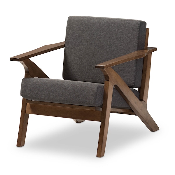 Baxton Studio Cayla Grey and "Walnut" Wood Living Room 1-Seater Lounge Chair - 126-6885