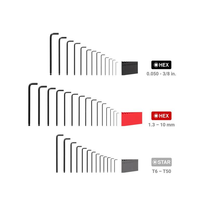 Juego de Llaves en L de Estrella y Hexagonales con Extremo de Bola TEKTON con Soporte, 41 Piezas (0.050-3/8 pulgadas, 1.3-10 mm, T6-T50) - KEY91002