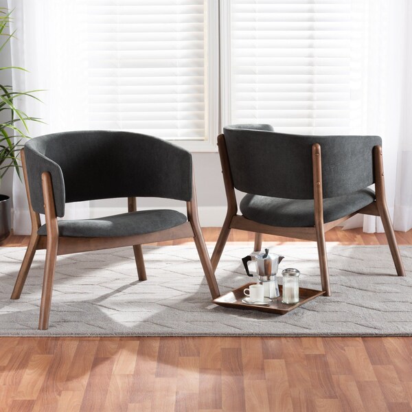 Baxton Studio Baron Mid-Century Modern Dark Grey Fabric Upholstered 2-Piece Wood Living Room Accent Chair Set, PR - SET OF 2 188-11676-ZORO
