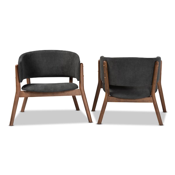 Baxton Studio Baron Mid-Century Modern Dark Grey Fabric Upholstered 2-Piece Wood Living Room Accent Chair Set, PR - SET OF 2 188-11676-ZORO