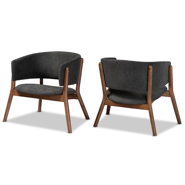 Baxton Studio Baron Mid-Century Modern Dark Grey Fabric Upholstered 2-Piece Wood Living Room Accent Chair Set, PR - SET OF 2 188-11676-ZORO