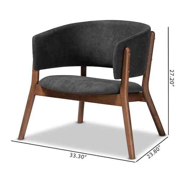 Baxton Studio Baron Mid-Century Modern Dark Grey Fabric Upholstered 2-Piece Wood Living Room Accent Chair Set, PR - SET OF 2 188-11676-ZORO