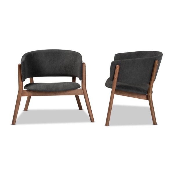 Baxton Studio Baron Mid-Century Modern Dark Grey Fabric Upholstered 2-Piece Wood Living Room Accent Chair Set, PR - SET OF 2 188-11676-ZORO