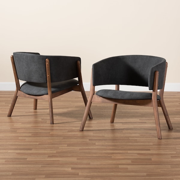 Baxton Studio Baron Mid-Century Modern Dark Grey Fabric Upholstered 2-Piece Wood Living Room Accent Chair Set, PR - SET OF 2 188-11676-ZORO
