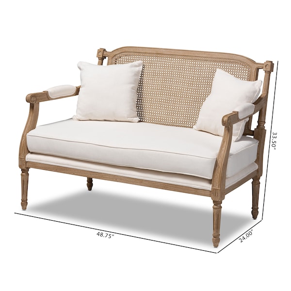 Baxton Studio Clemence Ivory Upholstered Whitewashed Wood Armchair - 158-8853