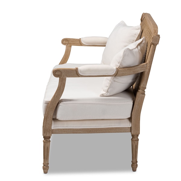Baxton Studio Clemence Ivory Upholstered Whitewashed Wood Armchair - 158-8853