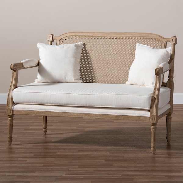 Baxton Studio Clemence Ivory Upholstered Whitewashed Wood Armchair - 158-8853