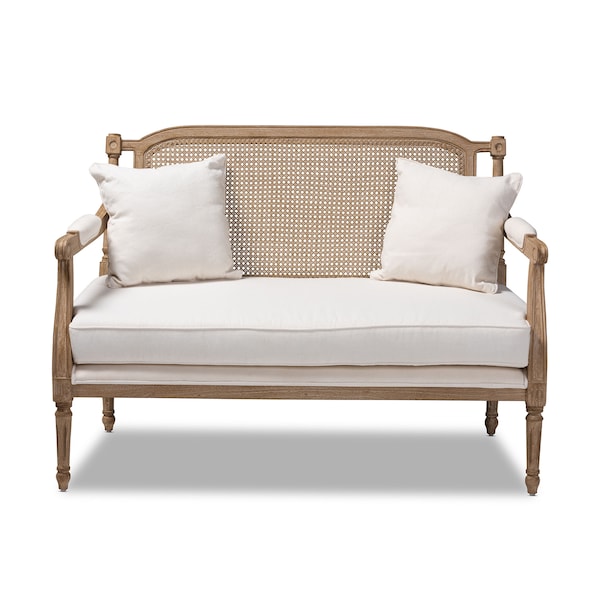 Baxton Studio Clemence Ivory Upholstered Whitewashed Wood Armchair - 158-8853