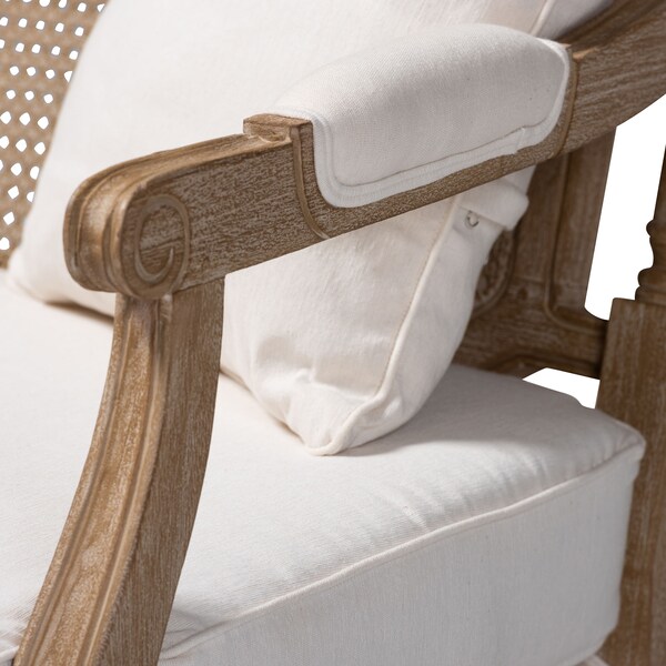 Baxton Studio Clemence Ivory Upholstered Whitewashed Wood Armchair - 158-8853
