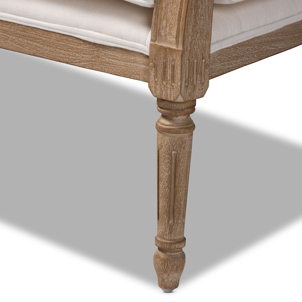 Baxton Studio Clemence Ivory Upholstered Whitewashed Wood Armchair - 158-8853