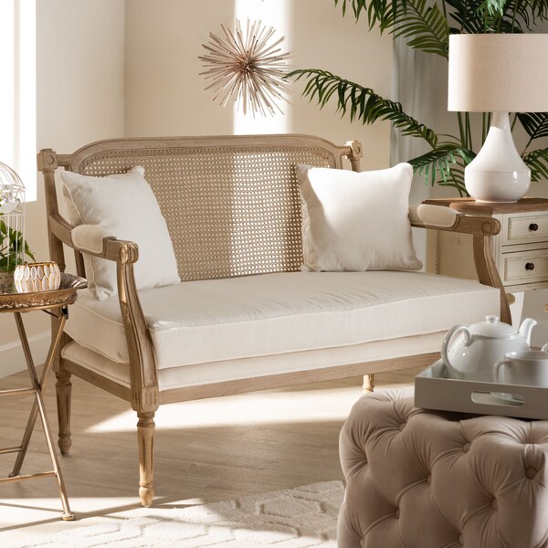 Baxton Studio Clemence Ivory Upholstered Whitewashed Wood Armchair - 158-8853