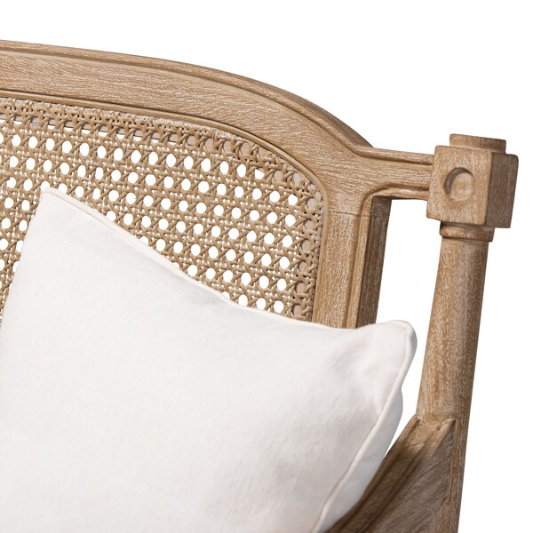 Baxton Studio Clemence Ivory Upholstered Whitewashed Wood Armchair - 158-8853