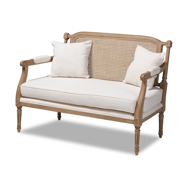 Baxton Studio Clemence Ivory Upholstered Whitewashed Wood Armchair - 158-8853