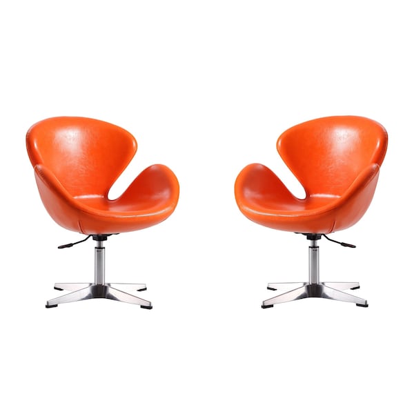 Manhattan Comfort Raspberry Faux Leather Adjustable Swivel Chair in Tangerine and Polished Chrome (Set of 2) - 2-AC038-TR