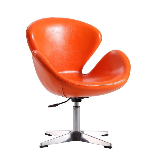 Manhattan Comfort Raspberry Faux Leather Adjustable Swivel Chair in Tangerine and Polished Chrome (Set of 2) - 2-AC038-TR