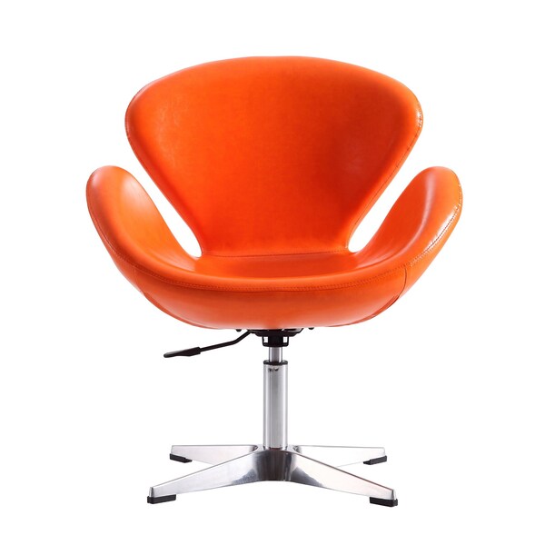 Manhattan Comfort Raspberry Faux Leather Adjustable Swivel Chair in Tangerine and Polished Chrome (Set of 2) - 2-AC038-TR