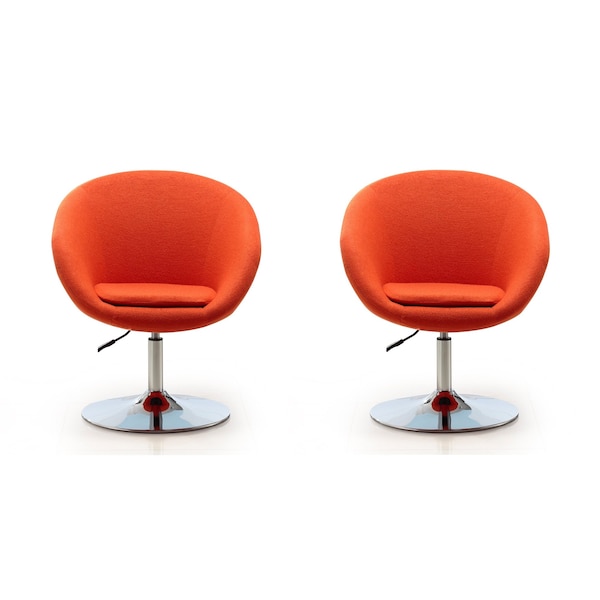 Manhattan Comfort Hopper Swivel Adjustable Height Chair in Orange and Polished Chrome (Set of 2) - 2-AC036-OR
