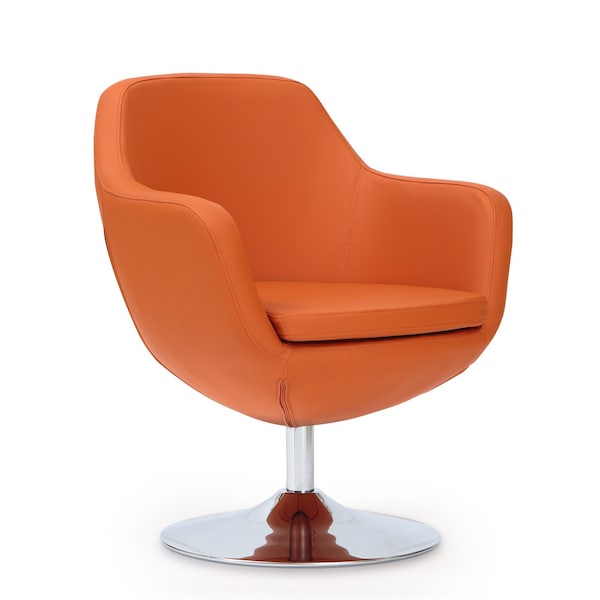Manhattan Comfort Caisson Faux Leather Swivel Accent Chair in Orange and Polished Chrome - AC028-OR