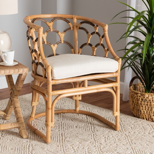 Baxton Studio Aster Modern Bohemian Natural Brown Rattan Armchair - 225-13073-ZORO