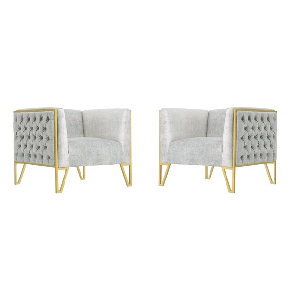 Manhattan Comfort Vector Accent Chair in Grey and Gold (Set of 2) - 2-AC054-GY