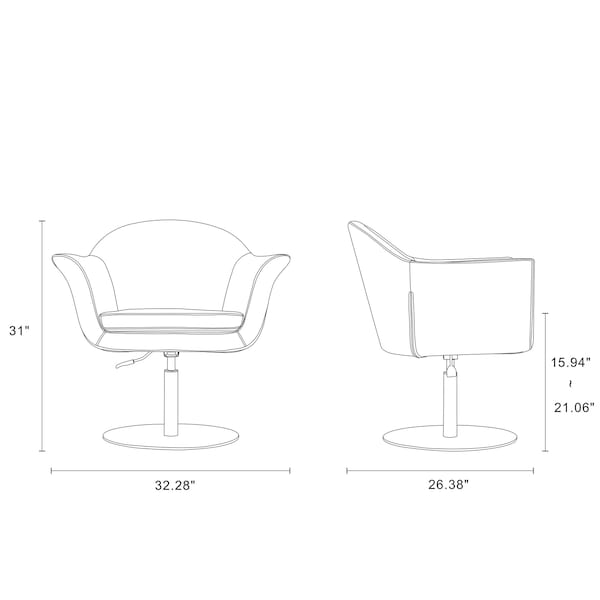 Manhattan Comfort Voyager Swivel Adjustable Accent Chair in Orange and Brushed Metal (Set of 2) - 2-AC051-OR