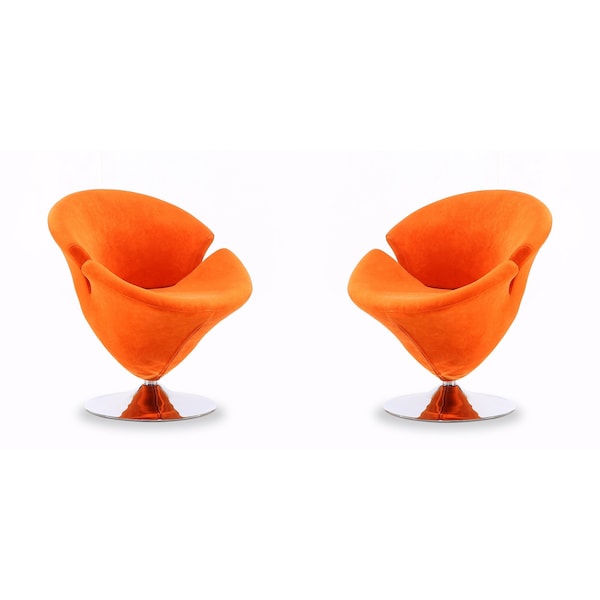 Manhattan Comfort Tulip Swivel Accent Chair in Orange and Polished Chrome (Set of 2) - 2-AC029-OR