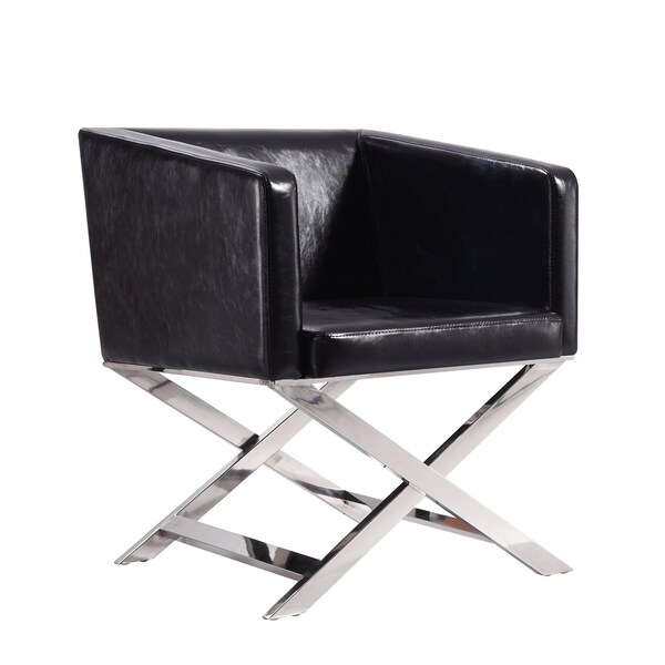 Manhattan Comfort Hollywood Lounge Accent Chair in Black and Polished Chrome (Set of 2) - 2-AC050-BK