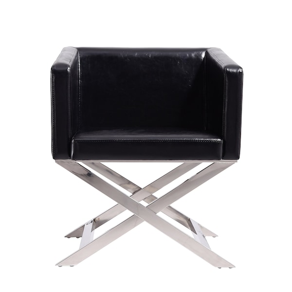 Manhattan Comfort Hollywood Lounge Accent Chair in Black and Polished Chrome (Set of 2) - 2-AC050-BK