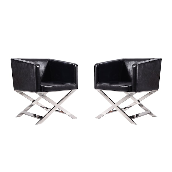Manhattan Comfort Hollywood Lounge Accent Chair in Black and Polished Chrome (Set of 2) - 2-AC050-BK