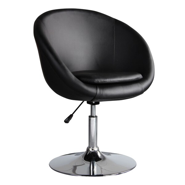 Manhattan Comfort Hopper Swivel Adjustable Height Faux Leather Chair in Black and Polished Chrome - AC036-BK