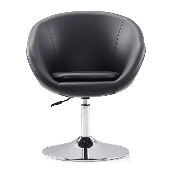 Manhattan Comfort Hopper Swivel Adjustable Height Faux Leather Chair in Black and Polished Chrome - AC036-BK