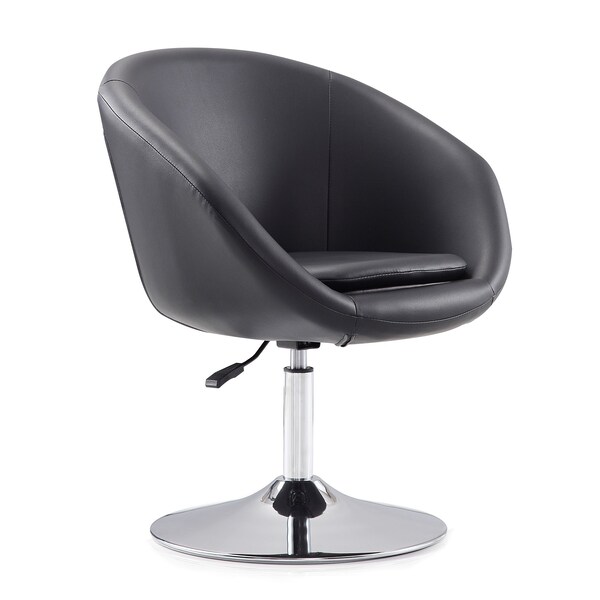 Manhattan Comfort Hopper Swivel Adjustable Height Faux Leather Chair in Black and Polished Chrome - AC036-BK