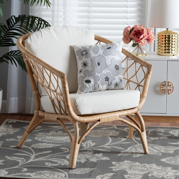 Baxton Studio Feya Modern Bohemian Natural Brown Antique Rattan Armchair - 222-12696-ZORO