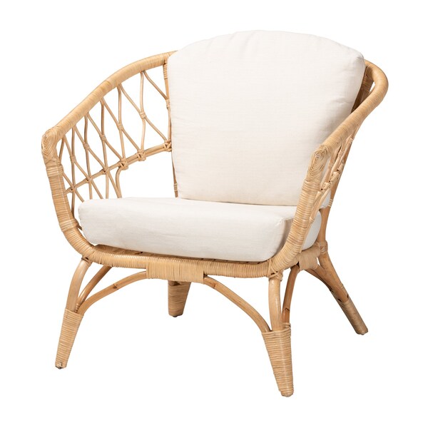 Baxton Studio Feya Modern Bohemian Natural Brown Antique Rattan Armchair - 222-12696-ZORO