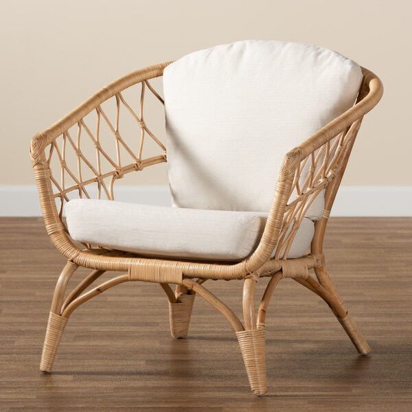 Baxton Studio Feya Modern Bohemian Natural Brown Antique Rattan Armchair - 222-12696-ZORO