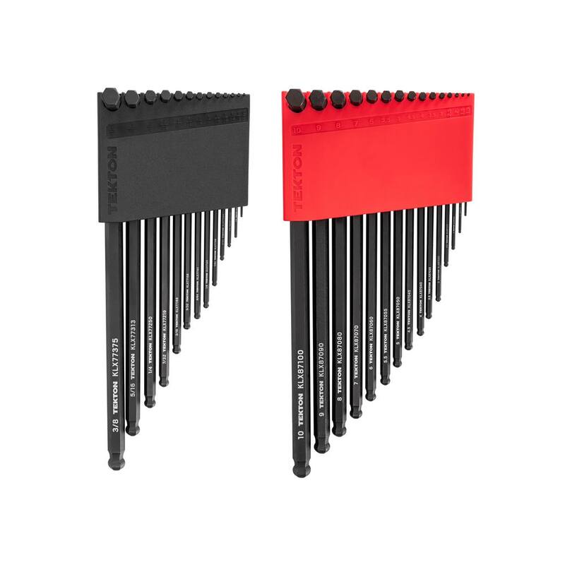 Juego de llaves hexagonales de brazo corto con extremo de bola TEKTON con portaherramientas, 28 piezas (0.050 a 3/8 pulgadas, 1.3 a 10 mm) - KLX91312