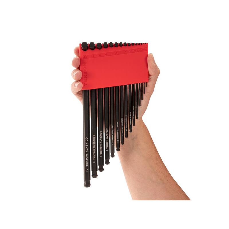 Juego de llaves hexagonales de brazo corto con extremo de bola TEKTON con portaherramientas, 28 piezas (0.050 a 3/8 pulgadas, 1.3 a 10 mm) - KLX91312